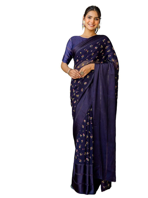 Vasthrlay Georgette Printed Unstitched Wine Saree