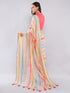 Vasthrlay Multicolour Women'S Blue And White Chevron Printed Linen Saree