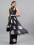 Vasthrlay Black Georgette Floral Printed Saree With Solid Unstitched Georgette Blouse Piece