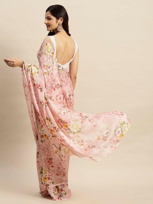 Vasthrlay Chiffon Printed Pink Saree