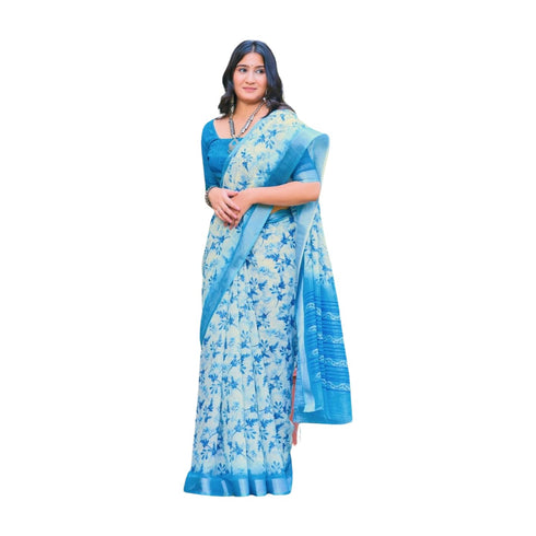 Vasthrlay Sky Blue Unstitched Saree