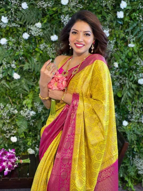 Vasthrlay Yellow Banarasi Saree
