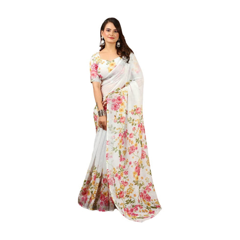 Vasthrlay White Unstitched Saree