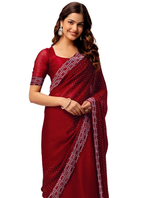 Vasthrlay Womens Chiffon Unstitched Maroon Saree