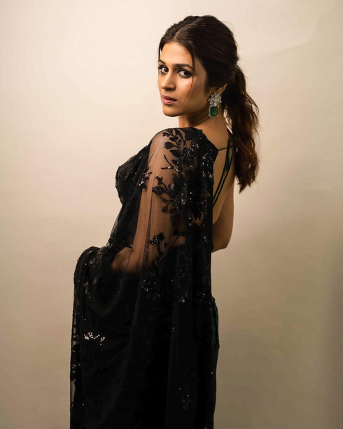 VasthrlayGeorgette Embroidered Unstitched Black Free Ethnic Wear