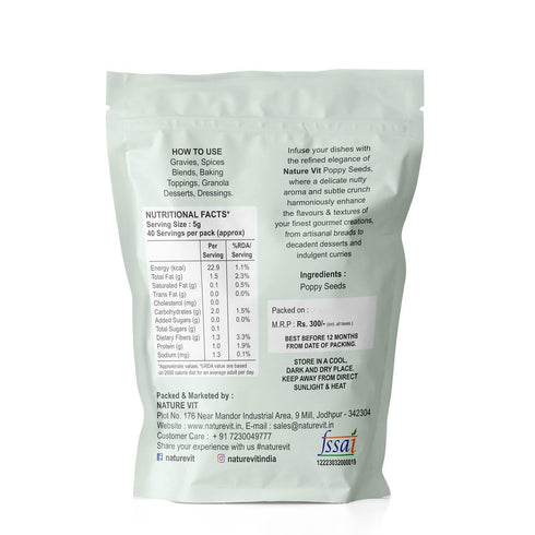 NatureVit White Khus Khus Seeds | Pure & Premium | Poppy Seeds | Rich in Calcium, Fiber & Healthy Fats