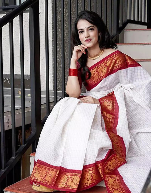 Vasthrlay Kanjivaram Saree Blouse Off White
