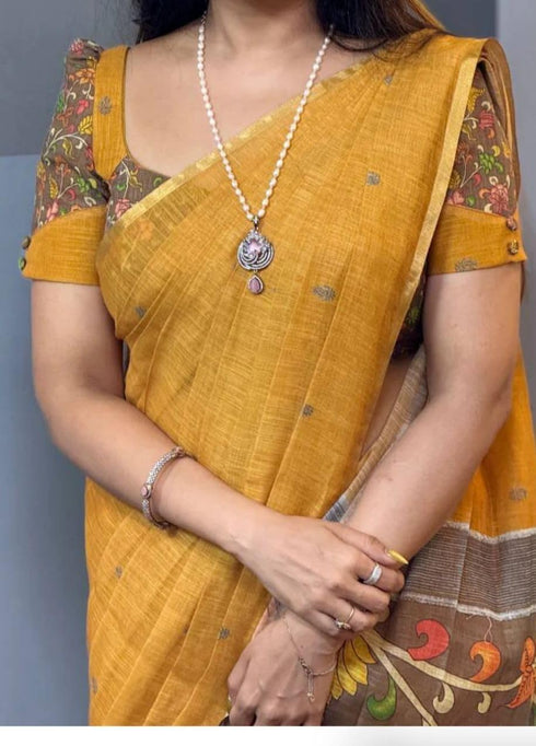 Vasthrlay Traditional Cotton Linen Mustard Festival