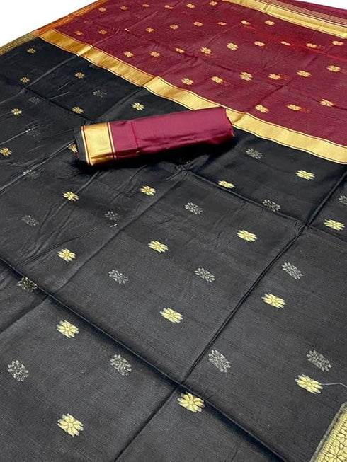 Vasthrlay Womens Jacquard Unstitched Black Saree