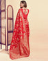 Vasthrlay Womens Jacquard Red | Golden Saree With Unstitched Blouse Piece