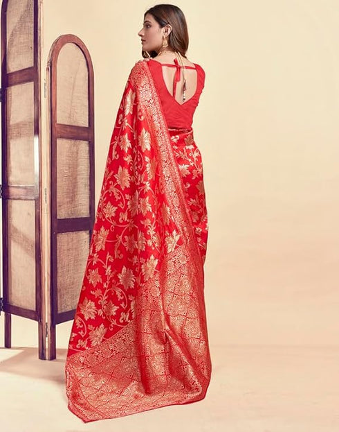 Vasthrlay Womens Jacquard Unstitched Wine Saree