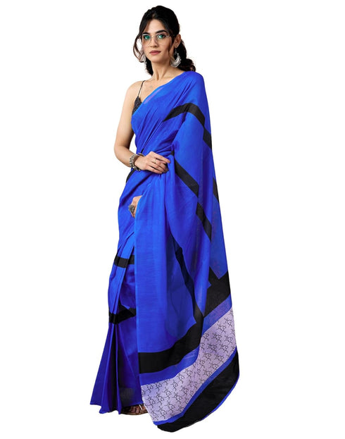 Vasthrlay Printed Chanderi Unstitched Teal Saree