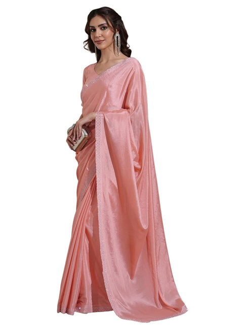 Vasthrlay Chinnon Chiffon Pista Saree