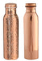 Hammered and Plain Copper Water Bottle Combo Set, 900Ml