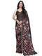 Vasthrlay Brown Floral Linen Saree With Solid Black Unstitched Blouse