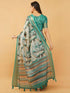 Vasthrlay Teal Green Geometric Print Polyester Saree With Dull Gold Zari Border And Unstitched Blouse Piece