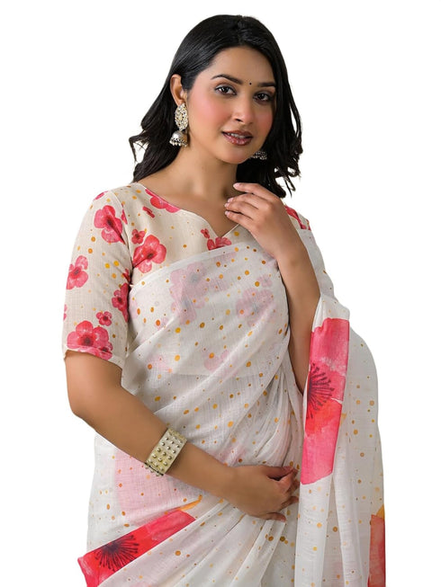 Vasthrlay Womens Printed Unstitched Peach Saree