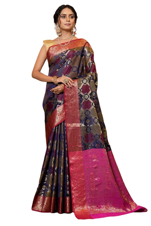 Vasthrlay Navy Blue Jacquard Saree