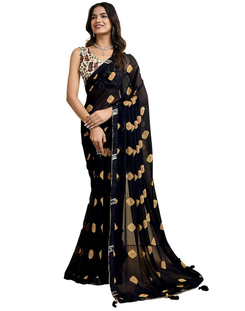 Vasthrlay Georgette Bandhani Unstitched Green Saree