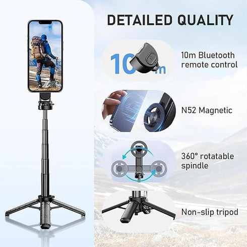Deoxys 4-in-1 Multifunctional Magnetic Selfie Stick Universal 360° Rotation Phone Tripod with Remote Control Bluetooth Selfie Stick