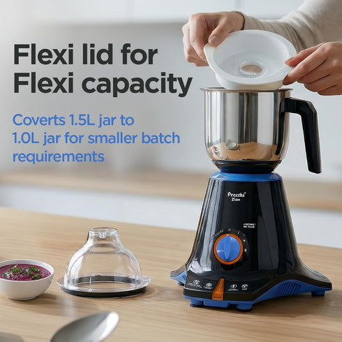 Preethi Zion MG-227 Mixer Grinder 750 Watt, 4 Jars - Master Chef Food Processor Jar and Flexi Lid, Black