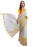 Vasthrlay White Womens Floral Digital Print Linen Saree With Unstitched Blouse Piece
