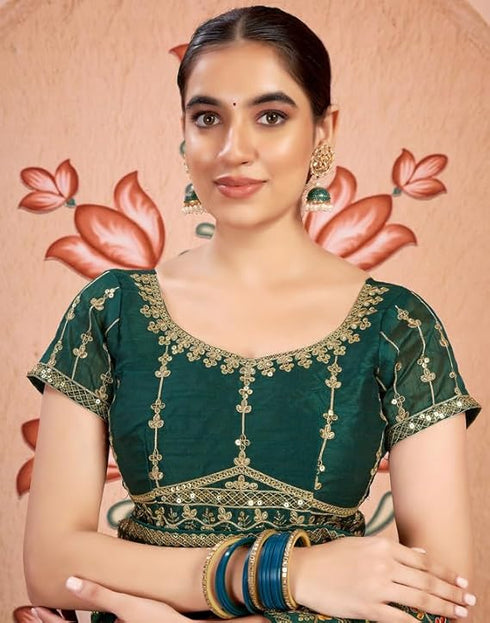 Vasthrlay Bandhani Embroidery Unstitched Rama Green Saree