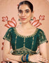 Vasthrlay Bandhani Embroidery Dark Green Saree With Unstitched Blouse Piece