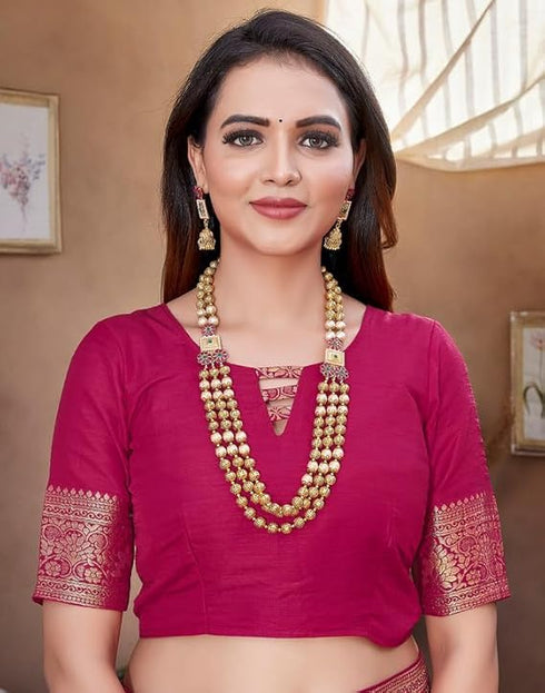 Vasthrlay Banarasi Kanjivaram Unstitched Pink Saree