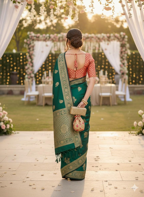 Vasthrlay Banarasi Floral Weaving Contrast