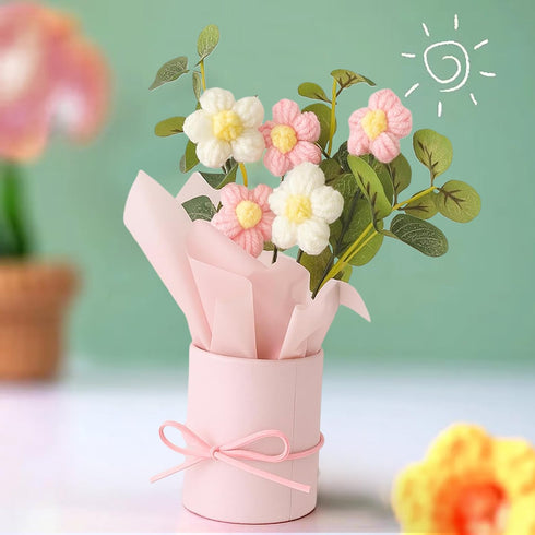 Artificial Crochet Flower Bouquet, Pink Daisy, Pack of 1