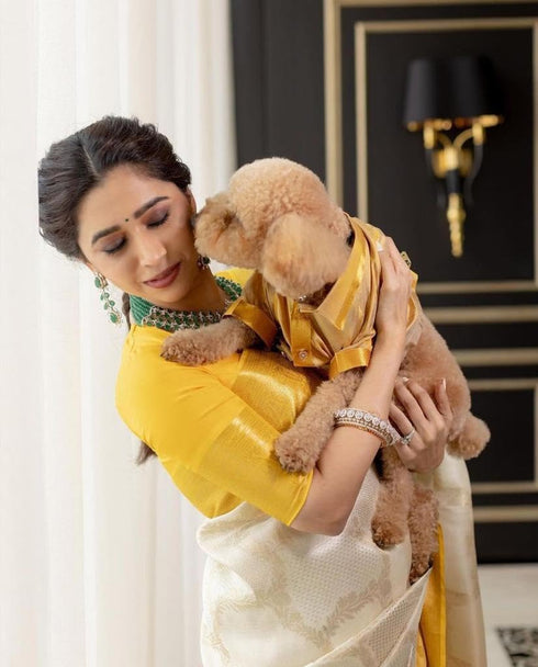 Vasthrlay Mustard Yellow Jacquard Traditional Unstitched Saree