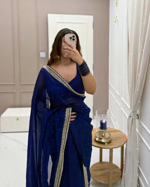Vasthrlay Organza Unstitched Saree