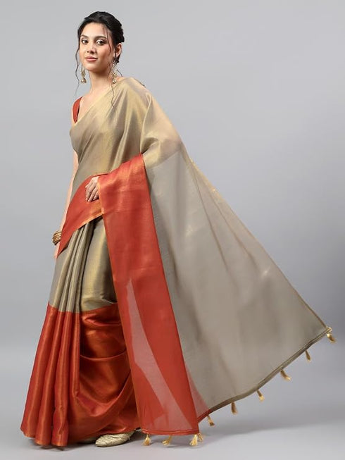 Vasthrlay Red Heavy Zari Woven Silk Ethnic Saree With Unstitched Blouse
