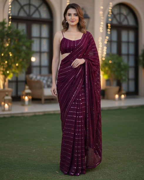Vasthrlay Yellow Georgette Unstitched Saree
