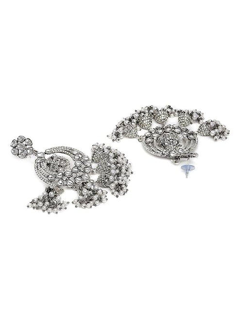 Zaveri Pearls Antique Silver Tone Kundan & Austrian Diamonds Jhumki