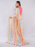 Vasthrlay Women'S Multicolour Chevron Printed Linen Saree With Unstitched Blouse