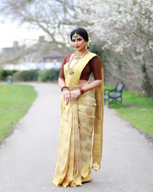 Vasthrlay Yellow Kanjivaram Saree