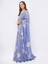 Vasthrlay Violet Daisy Floral Prints Linen Saree With Zari Border And Unstitched Blouse Piece