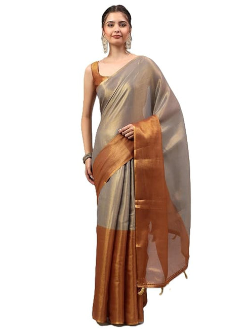 Vasthrlay Brown Womens Ready To Wear One Minute Polyester Erode Zari Saree