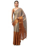 Vasthrlay Brown Floral And Solid Design Polyester Saree With Unstitched Blouse Piece