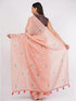 Vasthrlay Peach Printed Linen Saree With Unstitched Blouse Piece