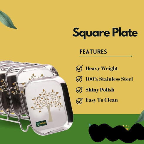 Stainless Steel Square Plate Set of 6