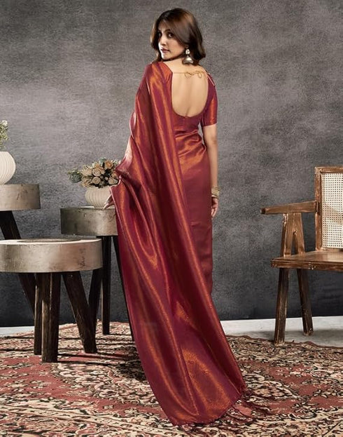 Vasthrlay Kanjivaram Banarasi Unstitched Maroon Saree