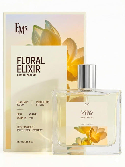 Em5 Floral Elixir Perfume White Floral Powdery Fragrance Long Lasting Scent Premium Gift for