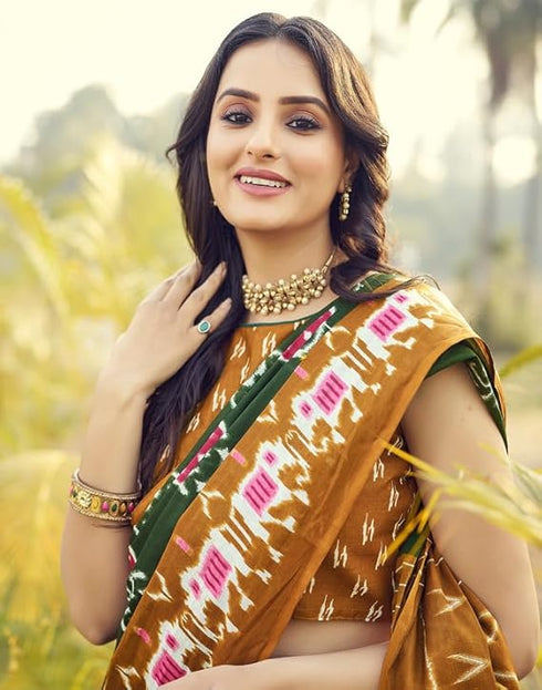 Vasthrlay Printed Unstitched Green Saree