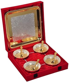 R Ayurveda Copper Bowl Set With Velvet Box and Spoon + Tray