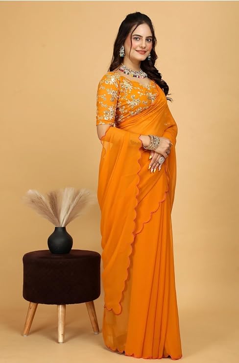 Designer Georgette Saree with Embroidered Blouse Piece
