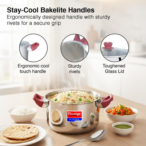 Prestige Platina Popular Stainless Steel Casserole with Glass Lid