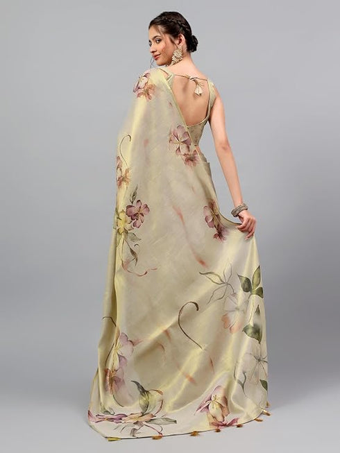 Vasthrlay Beige2 Heavy Zari Woven Silk Ethnic Saree With Unstitched Blouse
